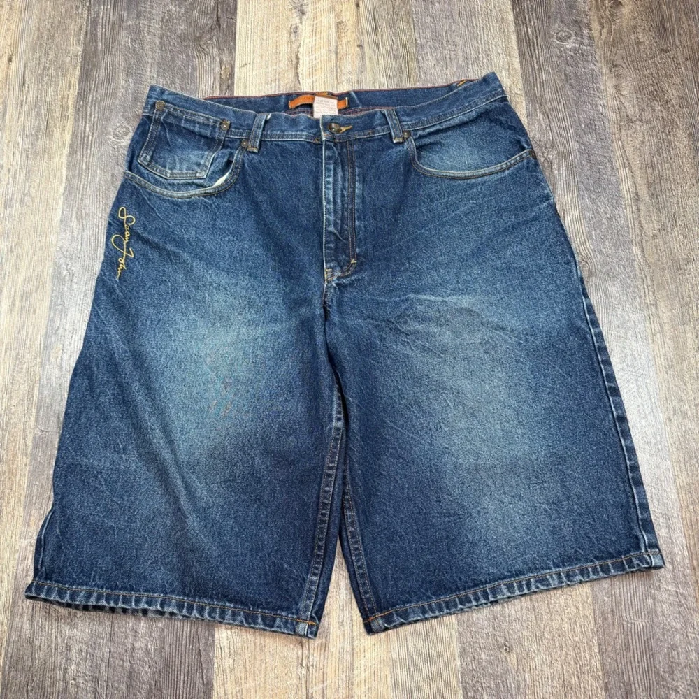 Sean John Denim Shorts Men 36 Blue Baggy Y2K Embroidered Hip Hop Skater 90s